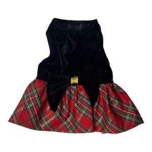 Dog Black Velvet and Red Plaid Holiday Dog Dress.